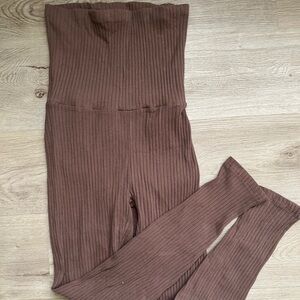 kate quinn Ribbed Strapless Wide-Leg Jumpsuit - Brown